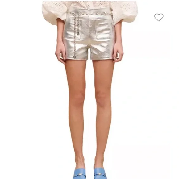 MAJE IROSUM LEATHER SHORTS Silver NWT Size-38 no belt - Picture 3 of 8